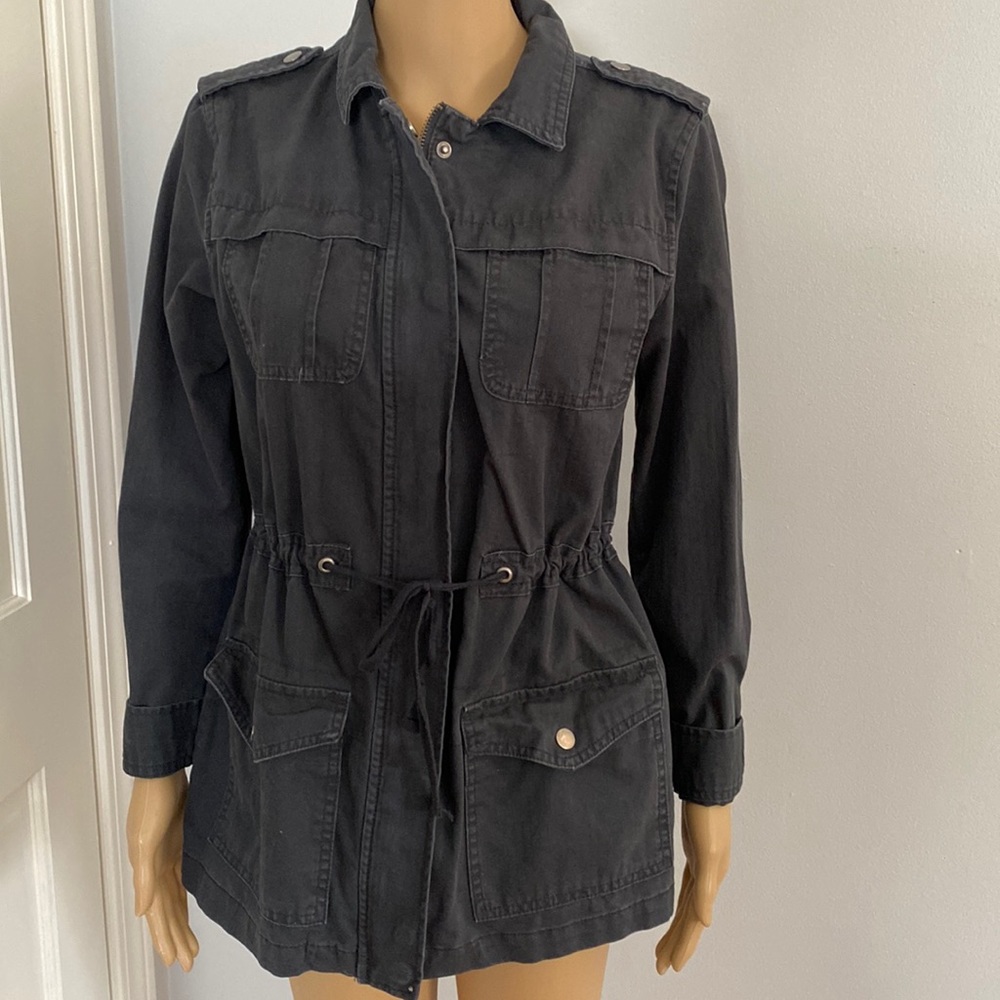 Merona sz XS 100% cotton jacket in navy. Drawstring/zip/snap closure. 4 Pockets